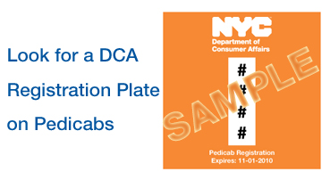 Look for a DCA Registration Plate on Pedicabs