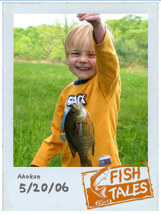 Five-year-old Maggie Riordan (shown here with the DEP Educator and event organizer Paul Thiesing) had the largest catch of the day, a 17-inch small mouth bass. Her three-year-old brother Dennis had the second largest catch, which was also his first fish ever, a 10-inch pumpkinseed. Both fish were released after these photos were taken.