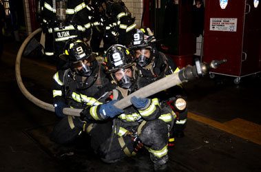 Following the check presentation, members demonstrated how they use a Fast-Pack to rescue a firefighter in trouble. The Fast-Pack rapidly refills a firefighter's air tank, giving him or her an extra 20 minutes of air. The demonstration included how firefighters use a hose line to fight a fire as other members get the injured firefighter air and remove him or her from the fire building.