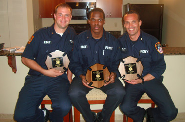 (L to R) EMTs Craig Rolonson, Marcus Brandon and Joe Fortis, who won first place in a national EMS Competition in Florida on Oct. 25.