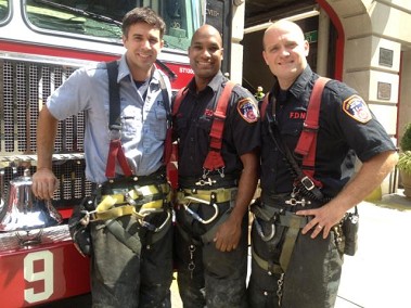 The members of Ladder 9 (L to R) FF John Rocchio, Lt. Michael Demeo and FF Marlon Sahai.