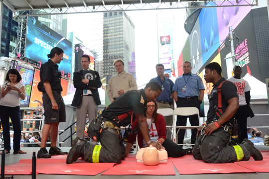 Members of Engine Company 54 participate in the Keep the Beat Challenge