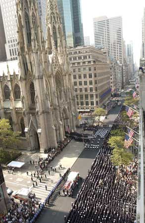 Firefighters from across the city gathered to celebrate the life of Firefighter Robert Beddia of Engine 24 at a service at St. Patrick&rsquo;s Cathedral in Manhattan on August 24. 