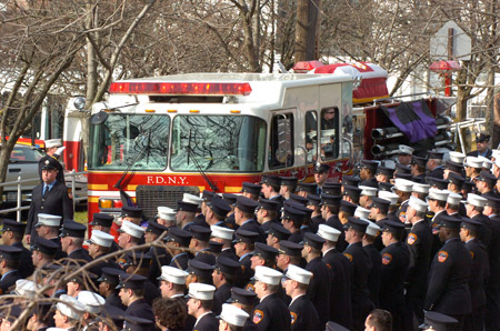 Thousands of firefighters lined the streets of Staten Island on January 8 to pay tribute to Lt. John Martinson of Engine 249.
