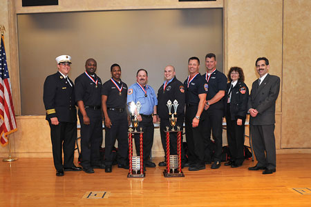Station 8 and Station 39 celebrate their EMS Competition win. 