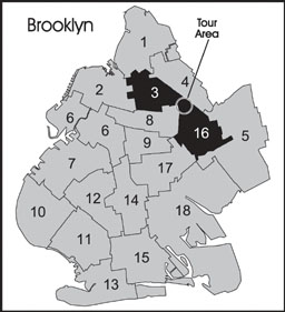 Map showing the location of the tour area in Brooklyn