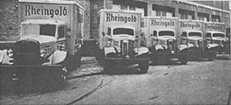picture of delivery trucks outside old Rheingoldbrewery