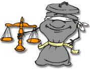 illustration: blind justice wasteless garbage can