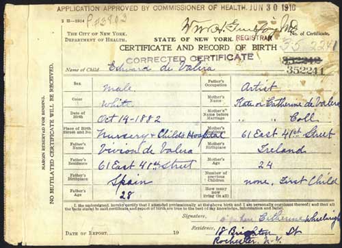 De Valera Birth Certificate