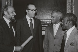 Percy Sutton, Adam Clayton Powell III, Deputy Mayor Paul Gibson, Manhattan Councilman Fred Samuel.