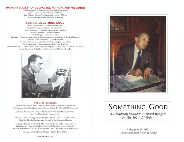 Cover: American Society of Composers, Authors and Publishers honors Richard Rodgers with "Something Good - A Saluate to Richard Rodgers on His !00th Birthday" presented by the ASCAP and The Rodgers & Hammerstein Organization.