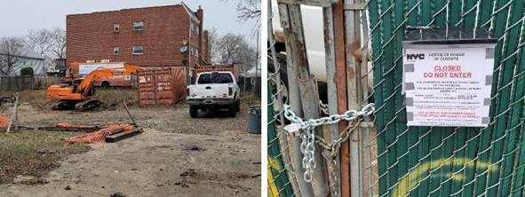 Photo of a yard with vehicle with illegal use of the property.