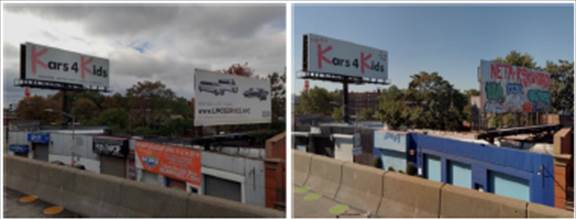 Photo of a building displaying outdoor signs contrary to building code and zoning regulations.