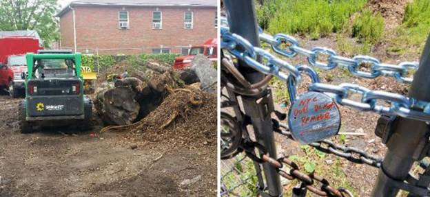 Photo of using the premises as an illegal contractor’s yard and landscaping wood chipping business.