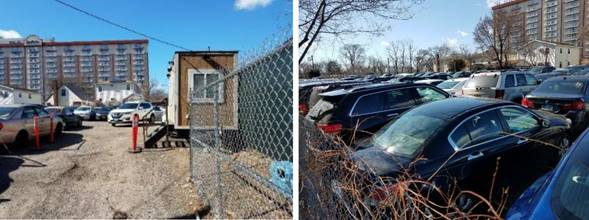 Photo of using the premise as an illegal parking lot and junk storage.