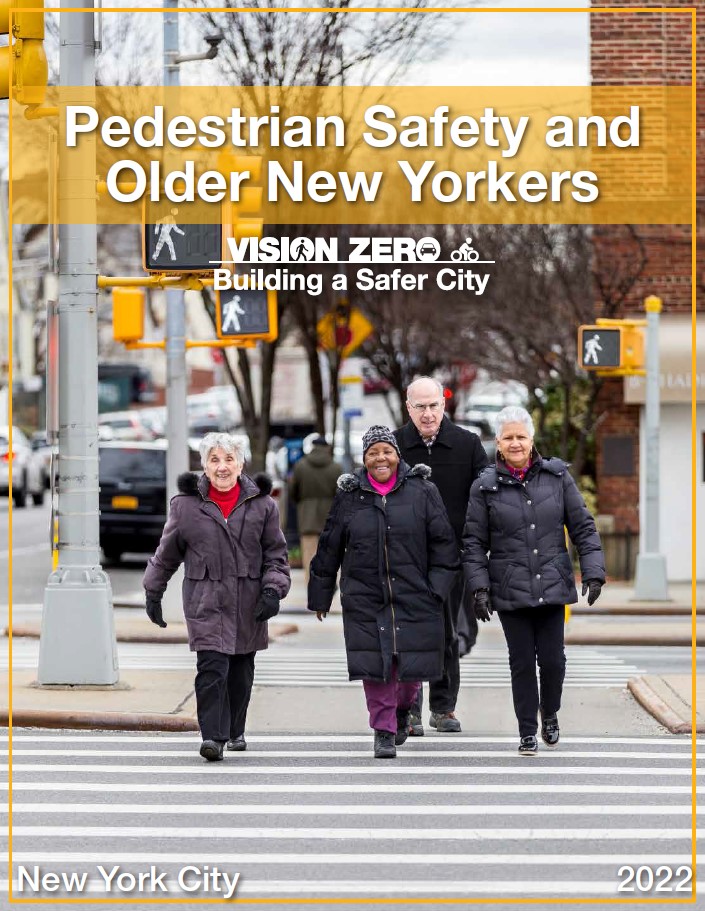 Image of the cover of the report where three older adult women and one older adult man is crossing the street