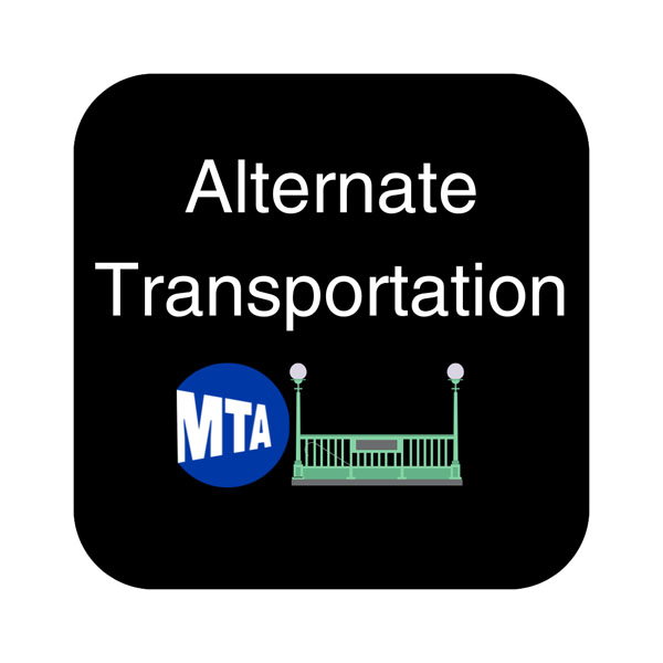 Black button with Alternate Transportation text and the M T A symbol and subway gate