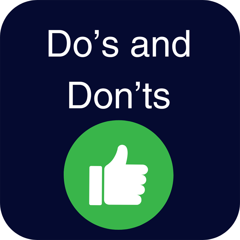 blue button with a thumbs up that says Do's and Don'ts