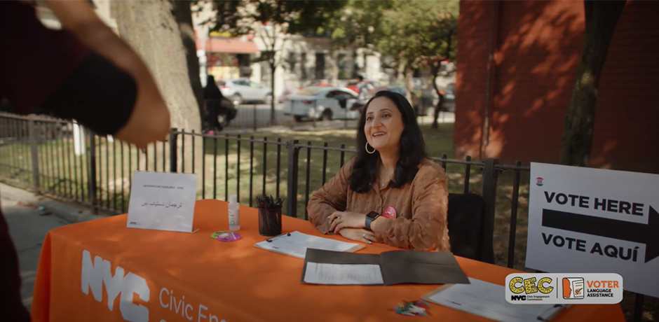 CEC staff member engaging community members for a an election at a local park