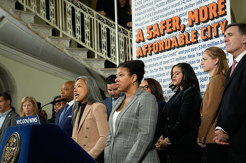 NYC officials celebrate 2024 accomplishments at City Hall.
                                           