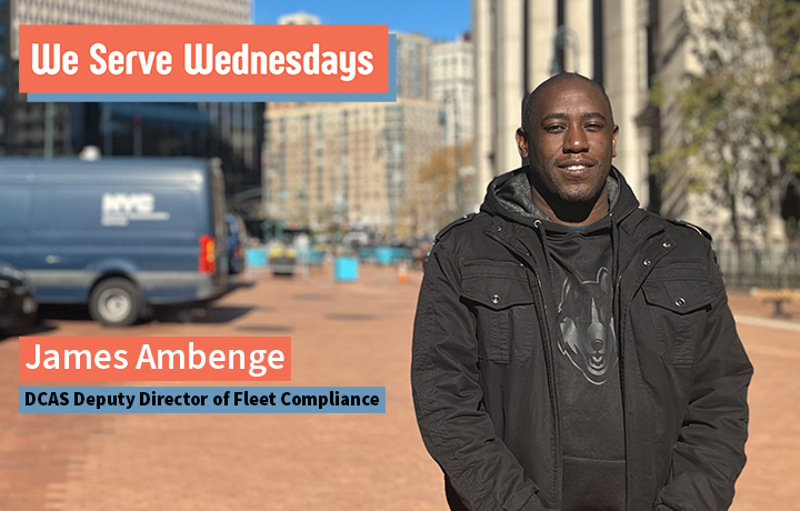 James Ambenge standing outside by 1 Centre Street.
                                           