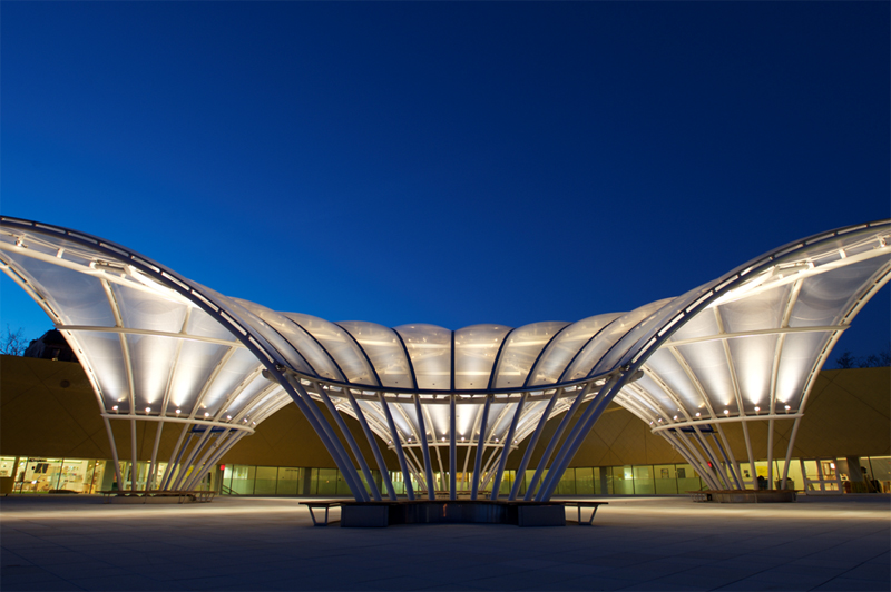 The Brooklyn Children's Museum rooftop canopy at night.