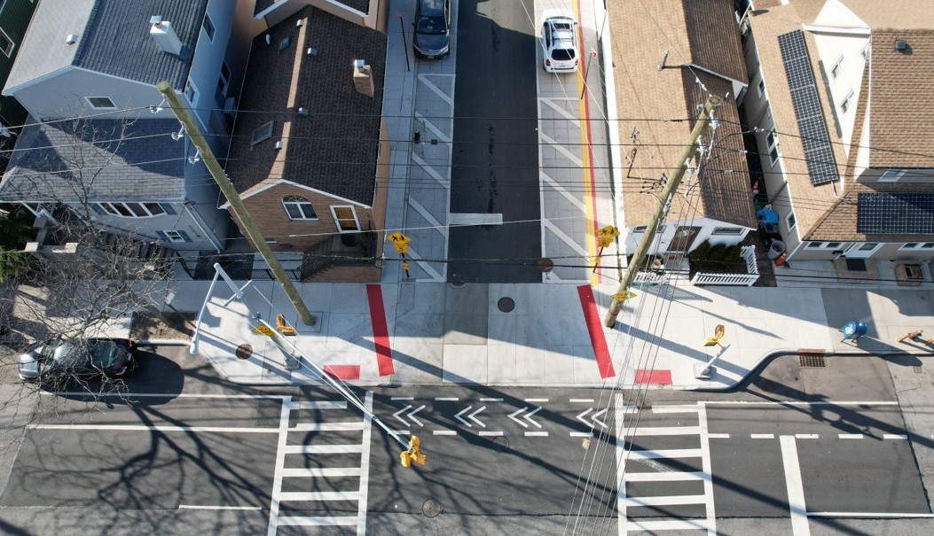 overhead shot of completed street project work