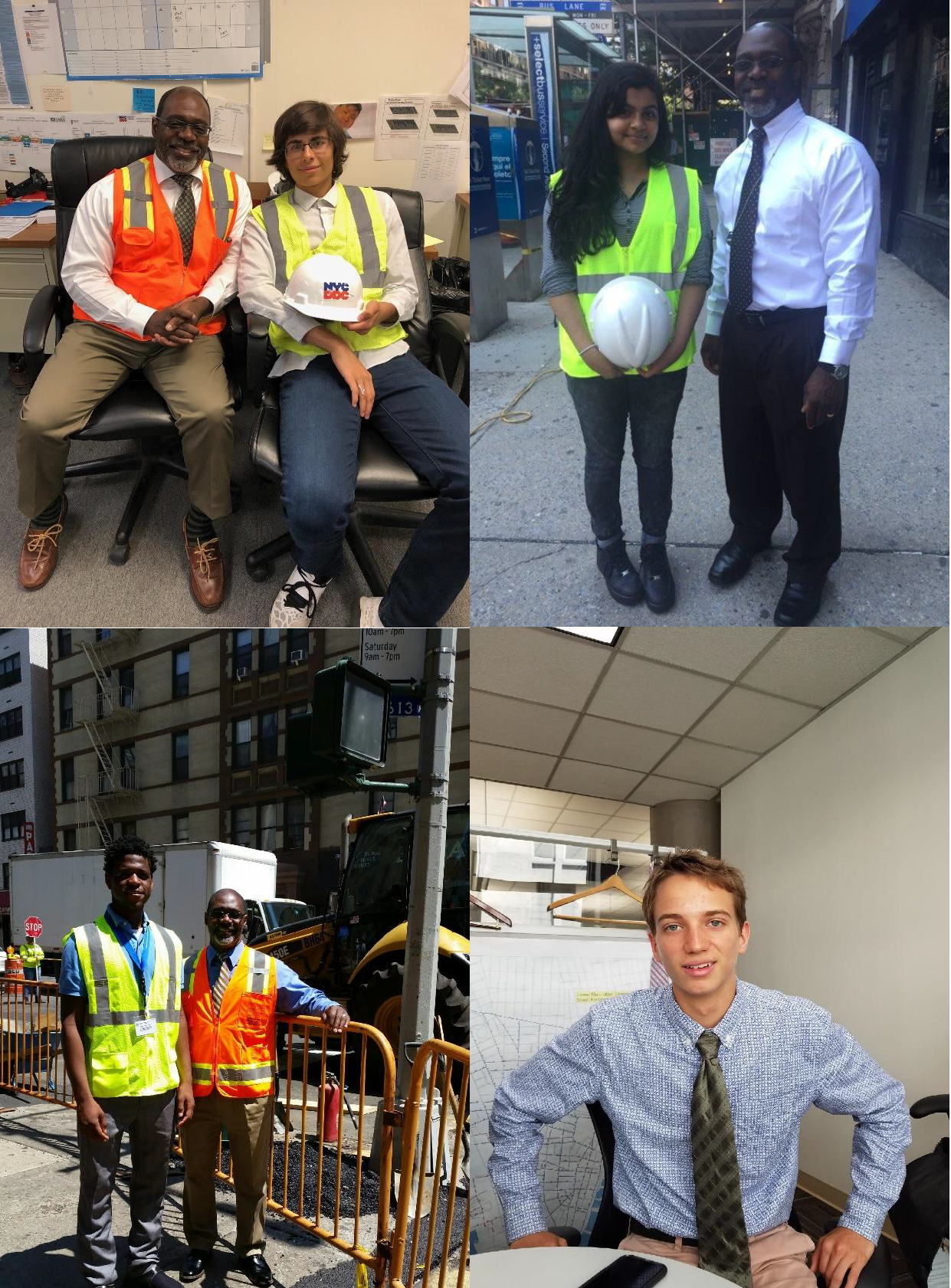 Interns pose with Mr. Vanterpool in the office and on the field during their internship program