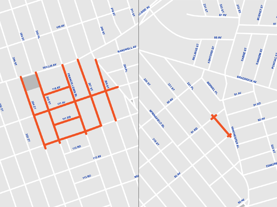 Hollis and Queens Village map