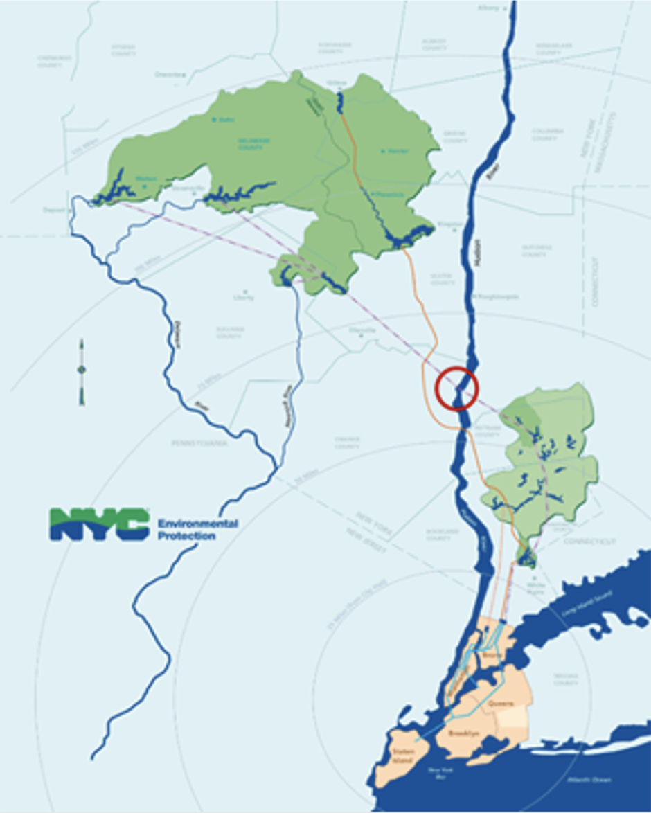 The watershed region, with the bypass tunnel section circled