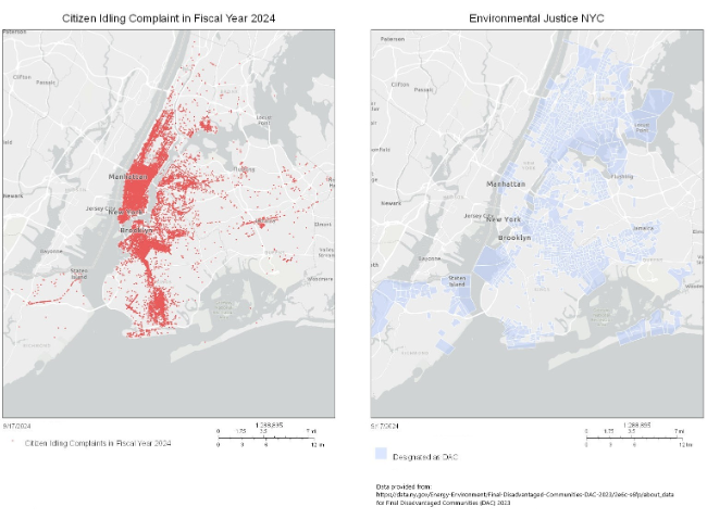 citizen idling complaint in fiscal year 2024 and chart of disadvantaged communities