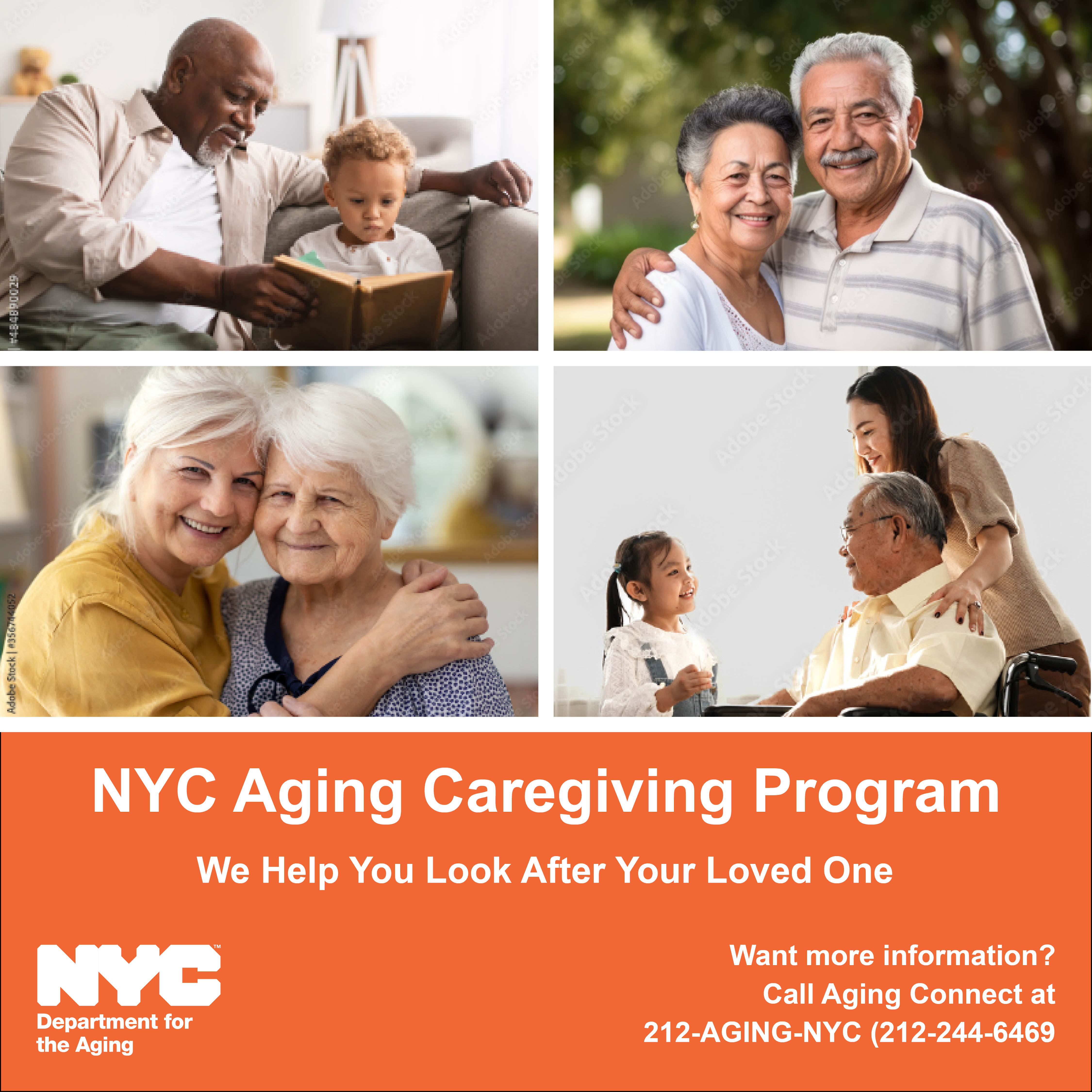 Images representing caregiving program and aging connect phone number