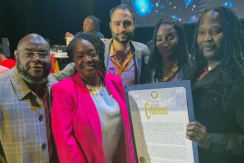 Commissioner Sideya Sherman, Ronald Porcelli, NYC Unity Project Senior Policy Advisory, Tabytha Gonzalez, Human Rights Specialist and Transgender Communities Liaison for the City Commission on Human Rights, Sean Coleman, Director for Destination Tomorrow (Bronx LGBTQ+ center), and Jack Mizarhi Gorgeous Gucci, of the House of Gorgeous Gucci at the 2022 Ballroom Hall of Fame Awards.