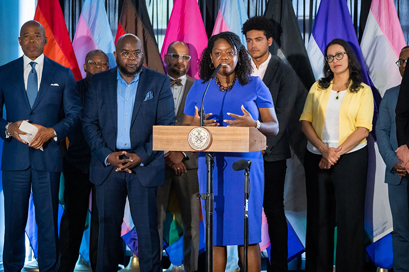 Commissioner Sideya Sherman, the Mayor's Office of Equity, providing remarks to the crowd at Destination Tomorrow located in The Bronx.