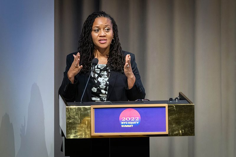 Deputy Mayor Sheena Wright giving opening remarks at the 2022 NYC Equity Summit.