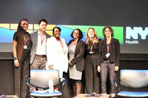 Caption: (Left to Right) Dr. Chibuzo Enemchukwu, Director of Clinical Education and Population Health Initiatives, Director of Viral Hepatitis and Medspad at Correctional Health Services, Jimmy Pan, Policy Director and Special Counsel, former NYC Racial Justice Commission, Commissioner Sideya Sherman, NYC Mayor's Office of Equity, Linda Tigani, Acting Chief Equity and Strategy Officer at the NYC Department of Health and Mental Hygiene, Sara Shoener, Director of EquityNYC at the Mayor's Office of Economic Opportunity, and Dr. Fabienne Laraque, Medicial Director of the Department of Homeless Services. 