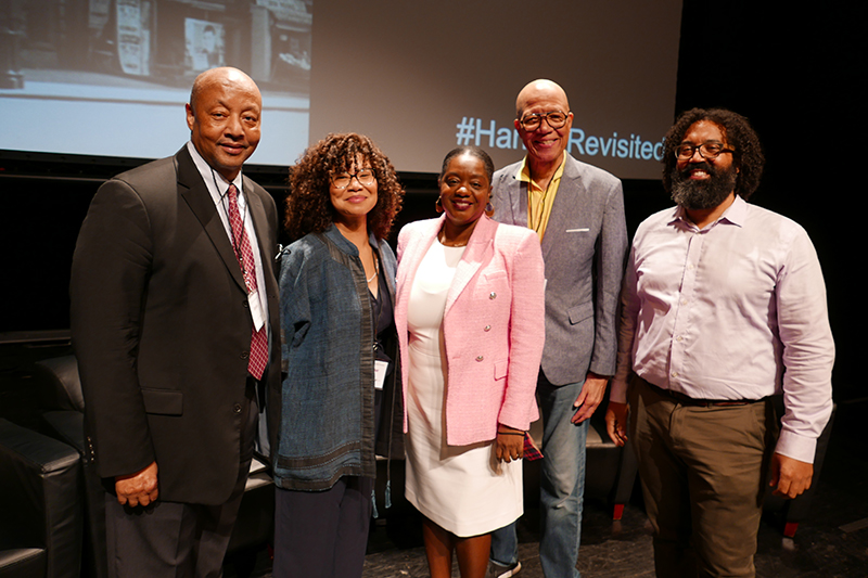 Commissioner Sideya Sherman, Mia White, Assistant Professor of Environmental Studies at the New School, Wallace L. Ford II, Professor of Public Administration at Medgar Evers College, and Flores A. Forbes, Adjunt Associate Professor Graduate School of Architecture Planning and Preservation at Columbia University in the City of New York stand for a photo after speaking on 'Housing and Land Use' panel.