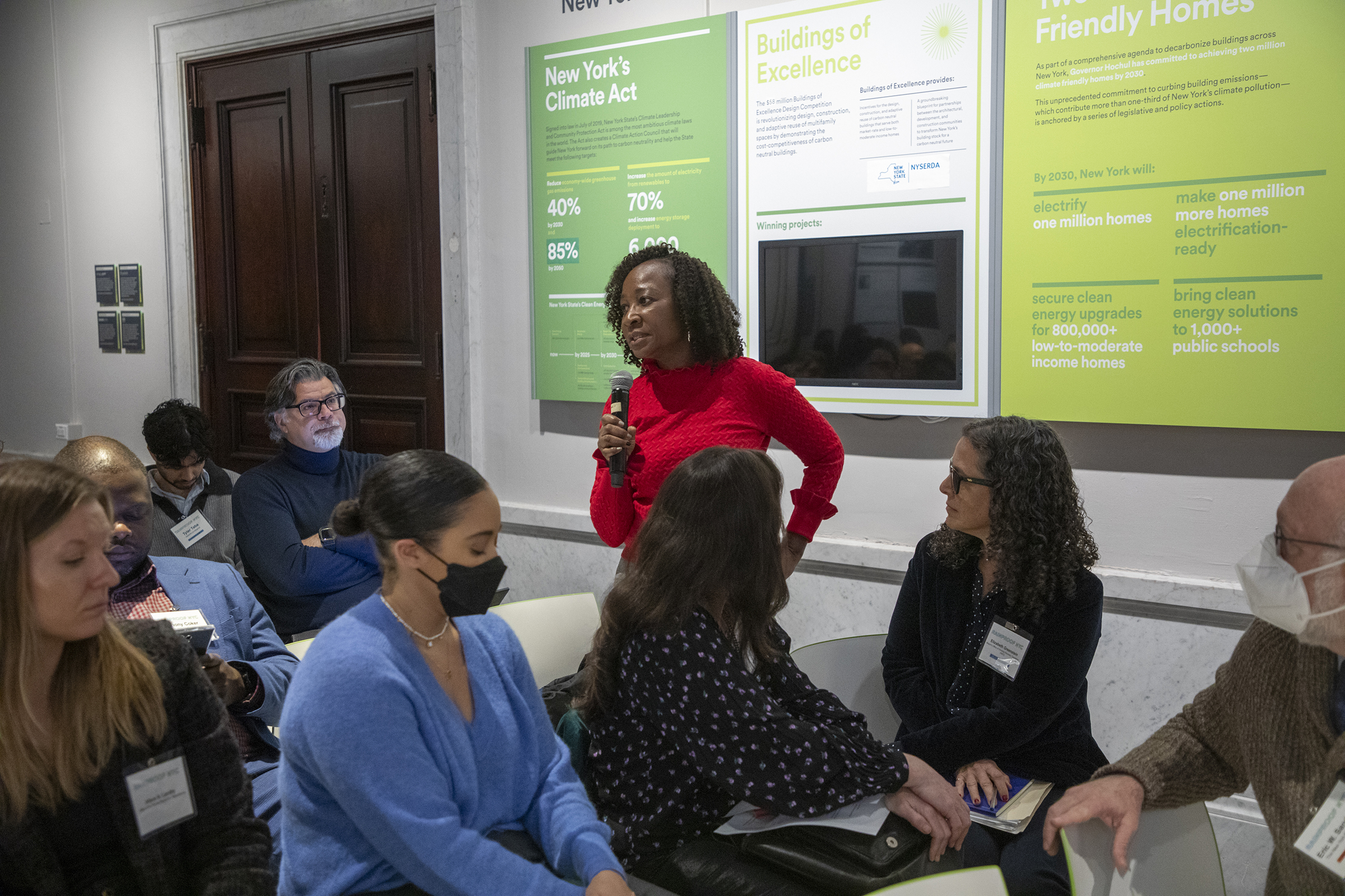 Group facilitators engaging with meeting participants.