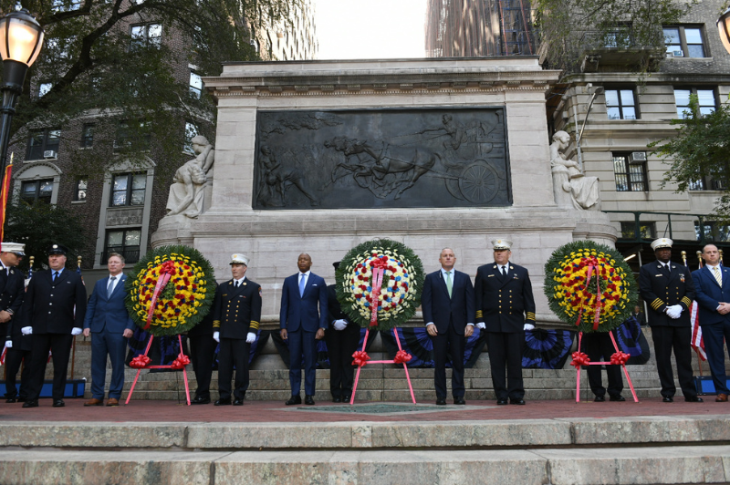 Thousands of uniformed members and families lined the streets along Riverside Drive in Manhattan on Wednesday, Oct. 9, 2024, as the FDNY held its 117th Memorial Day Service at Firemen's Memorial to honor 14 members who have died over the past year, including two who died in the line of duty.
                                           