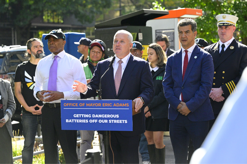 In an effort to help reduce the number of unsafe micromobility devices and lithium-ion batteries used by New York City's food delivery workers, FDNY Commissioner Robert S. Tucker, Mayor Eric Adams and DOT officials announced the final rules for a trade-in pilot program that will launch in 2025.
                                           