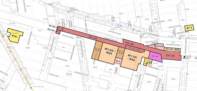 Map of the impacted areas within the Atlantic Avenue Mixed-Use Plan