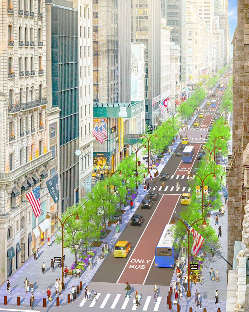 Future-of-Fifth bird's eye view corridor rendering