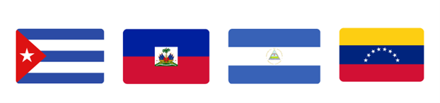 A picture with a Cuban flag, a Haitian flag, a Nicaraguan flag, a Venezuelan flag