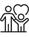 An adult and child symbol with a heart. The child and the adult are holding hands