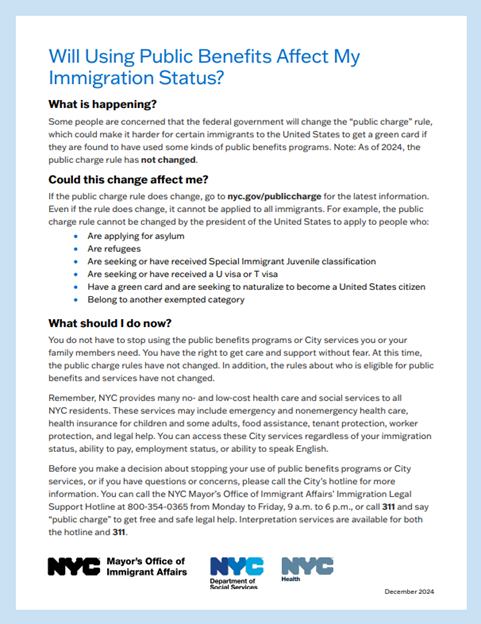 Public charge informational flyer. Click to view pdf