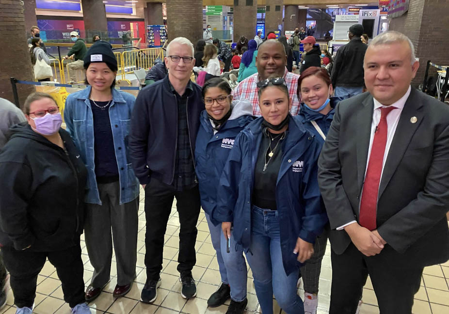 PEU Staff at Port Authority, standing with MOIA Commissioner and Anderson Cooper.