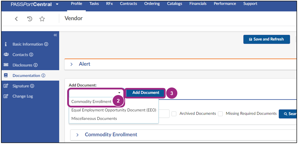 The PASSPort Vendor Documentation tab.