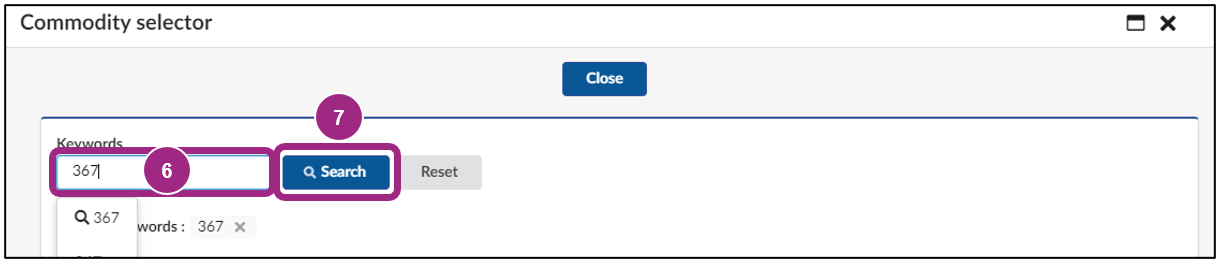 The Keywords search field.