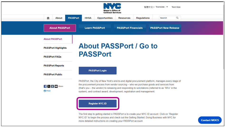 Screenshot of the About PASSPort/Go to PASSPort page.