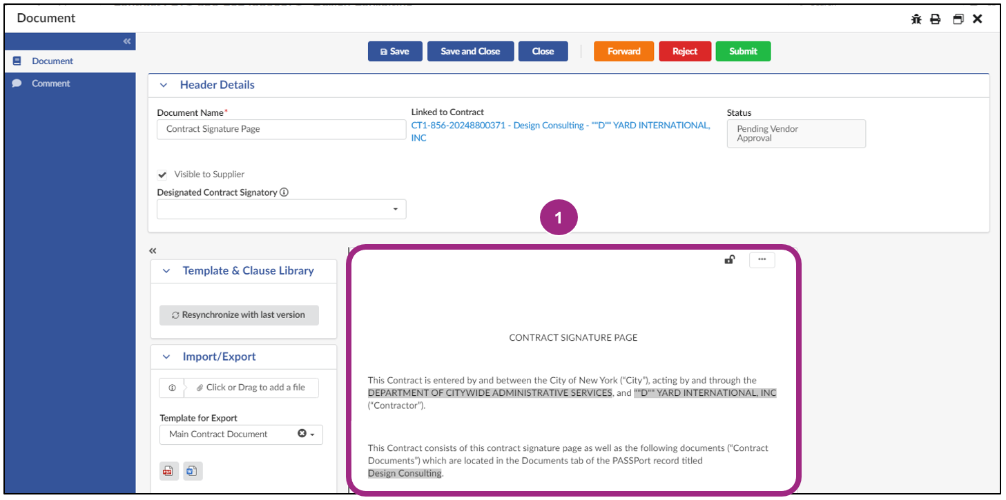 Screenshot of the Contract Signature Page. The page is editable.